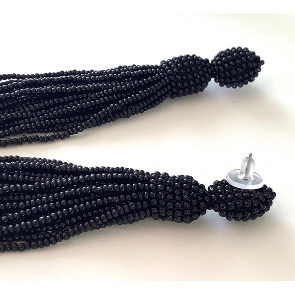 Black Beaded Tassel Drop Earrings - Picture 4 of 4